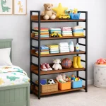 5 TIER STEEL STORAGE RACK - WOODEN BOOKSHELF -  STEEL RACK FOR KITCHEN AND OFFICE - Image 4