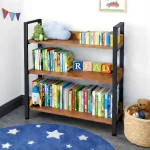 3 TIER DISPLAY RACK FOR KITCHEN AND OFFICE - STEEL STANDING BOOKSHELF WITH WOODEN SHELF - Image 4