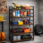 5 TIER STEEL STORAGE RACK - WOODEN BOOKSHELF -  STEEL RACK FOR KITCHEN AND OFFICE - Image 5