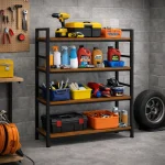 4 TIER STEEL DISPLAY RACK - WOODEN SHELF STANDING RACK - BOOKSHELF - Image 3