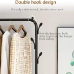 DOUBLE POLE CLOTH RACK WITH HOOKS AND BOTTOM 2 LAYER STORAGE, STORAGE SHELF WITH CLOTH RACK