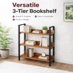 3 TIER DISPLAY RACK FOR KITCHEN AND OFFICE - STEEL STANDING BOOKSHELF WITH WOODEN SHELF - Image 3