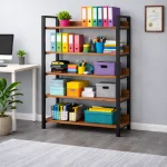 5 TIER STEEL STORAGE RACK - WOODEN BOOKSHELF - STEEL RACK FOR KITCHEN AND OFFICE