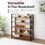 5 TIER STEEL STORAGE RACK - WOODEN BOOKSHELF -  STEEL RACK FOR KITCHEN AND OFFICE - Image 3