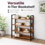 4 TIER STEEL DISPLAY RACK - WOODEN SHELF STANDING RACK - BOOKSHELF - Image 2