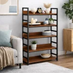5 TIER STEEL STORAGE RACK - WOODEN BOOKSHELF -  STEEL RACK FOR KITCHEN AND OFFICE - Image 2