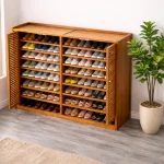 4 DOOR SHOE CABINET | 9 SHELF BAMBO0 WOODEN STORAGE CUPBOARD - Image 4