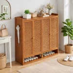4 DOOR SHOE CABINET | 9 SHELF BAMBO0 WOODEN STORAGE CUPBOARD
