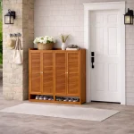 4 DOOR SHOE CABINET | 9 SHELF BAMBO0 WOODEN STORAGE CUPBOARD - Image 5