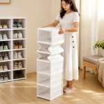 6 TIER FOLDABLE SHOE STORAGE, TRANSPARENT PLASTIC STACKBLE SHOE RACK, DUST PROOF SHOE CABINET (1 PIECE) - Image 7