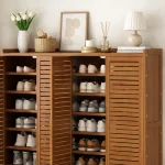 4 DOOR SHOE CABINET | 9 SHELF BAMBO0 WOODEN STORAGE CUPBOARD - Image 8