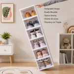 6 TIER FOLDABLE SHOE STORAGE, TRANSPARENT PLASTIC STACKBLE SHOE RACK, DUST PROOF SHOE CABINET (1 PIECE) - Image 5