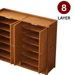 4 DOOR SHOE CABINET | 9 SHELF BAMBO0 WOODEN STORAGE CUPBOARD - Image 7