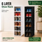 6 TIER FOLDABLE SHOE STORAGE, TRANSPARENT PLASTIC STACKBLE SHOE RACK, DUST PROOF SHOE CABINET (1 PIECE)
