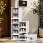 6 TIER FOLDABLE SHOE STORAGE, TRANSPARENT PLASTIC STACKBLE SHOE RACK, DUST PROOF SHOE CABINET (1 PIECE) - Image 3