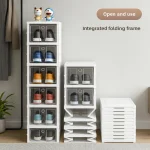 6 TIER FOLDABLE SHOE STORAGE, TRANSPARENT PLASTIC STACKBLE SHOE RACK, DUST PROOF SHOE CABINET (1 PIECE)
