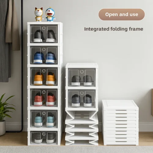 6 TIER FOLDABLE SHOE STORAGE, TRANSPARENT PLASTIC STACKBLE SHOE RACK, DUST PROOF SHOE CABINET (1 PIECE)