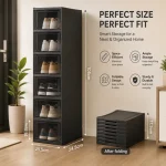6 TIER FOLDABLE SHOE STORAGE, TRANSPARENT PLASTIC STACKBLE SHOE RACK, DUST PROOF SHOE CABINET (1 PIECE) - Image 11