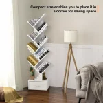 10 TIER TREE SHAPE BOOKSHELF, WITH DRAWER ORGANIAERS FOR BOOKS AND MAGAZINES, WHITE WOOD COLOR