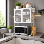 KITCHEN COUNTERTOP MICROWAVE OVEN RACK, MICROWAVE STAND WITH SHELF STORAGE CABINET, MULTIFUNCTIONAL KITCHEN STORAGE, WHITE - Image 3