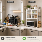 KITCHEN COUNTERTOP MICROWAVE OVEN RACK, MICROWAVE STAND WITH SHELF STORAGE CABINET, MULTIFUNCTIONAL KITCHEN STORAGE, WHITE - Image 6