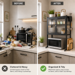 KITCHEN COUNTERTOP MICROWAVE OVEN RACK, MICROWAVE STAND WITH SHELF STORAGE CABINET, MULTIFUNCTIONAL KITCHEN STORAGE, BLACK - Image 7