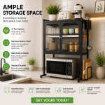 KITCHEN COUNTERTOP MICROWAVE OVEN RACK, MICROWAVE STAND WITH SHELF STORAGE CABINET, MULTIFUNCTIONAL KITCHEN STORAGE, BLACK - Image 6