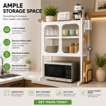 KITCHEN COUNTERTOP MICROWAVE OVEN RACK, MICROWAVE STAND WITH SHELF STORAGE CABINET, MULTIFUNCTIONAL KITCHEN STORAGE, WHITE - Image 5