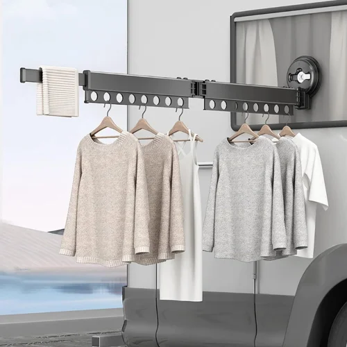 SUCTION WALL MOUNT 2 FOLD CLOTHES DRYING RACK, DURABLE ALUMINIUM SPACE SAVING RACK, INDOOR AND OUTDOOR USE