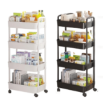 4-Tier Utility Cart with Handle for Office, Kitchen, Living Room, Multi-Functional Storage Trolley