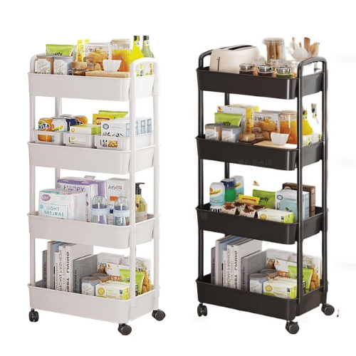 4-Tier Utility Cart with Handle for Office, Kitchen, Living Room, Multi-Functional Storage Trolley