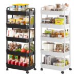 5-Tier Rolling Utility Cart with Handle, Multi-Functional Storage Trolley for Office, Living Room, Kitchen