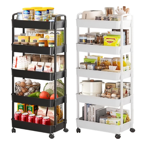 5-Tier Rolling Utility Cart with Handle, Multi-Functional Storage Trolley for Office, Living Room, Kitchen