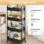 4-Tier Utility Cart with Handle for Office, Kitchen, Living Room, Multi-Functional Storage Trolley