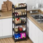 5-Tier Rolling Utility Cart with Handle, Multi-Functional Storage Trolley for Office, Living Room, Kitchen