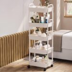 5-Tier Rolling Utility Cart with Handle, Multi-Functional Storage Trolley for Office, Living Room, Kitchen