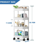 4-Tier Utility Cart with Handle for Office, Kitchen, Living Room, Multi-Functional Storage Trolley