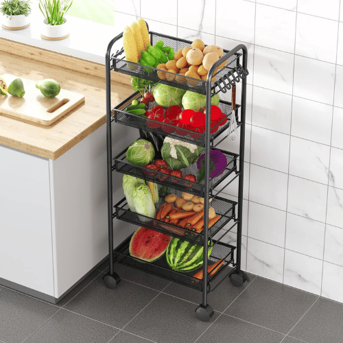 5 Teir Kitchen Storage Utility Cart, Multifunction Storage Stand for Kitchen & Bathroom, Rolling Cart