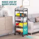 5 Teir Kitchen Storage Utility Cart, Multifunction Storage Stand for Kitchen & Bathroom, Rolling Cart