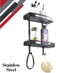 RECTANGULAR BATHROOM SHLEF, 304 STAINLESS STEEL BATHROOM RACK, 2 LAYER BLACK SHOWER CADDY