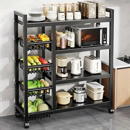 4-TIER MULTIFUNCTIONAL METAL SHELVING FOR KITCHEN ORGANIZATION AND STORAGE SOLUTION