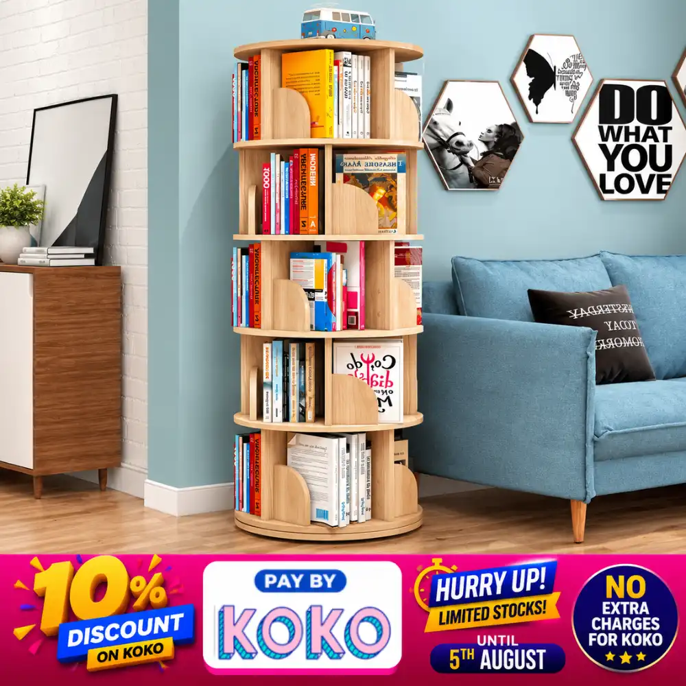 5-Tier Rotating Bookshelf 5-Tier Rotating Bookshelf, 360 Display Floor Standing Bookcase for Children & Adults, Book Rack - Image 1