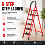 6 Step Steel Foldable Ladder for Kitchen, Bedroom, and Living Room