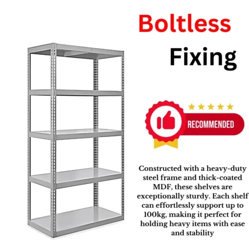 5-Tier White Boltless Garage Metal Shelving Storage Shelves, Heavy-Duty Utility Rack for Warehouse, Pantry, Closet, and Kitchen