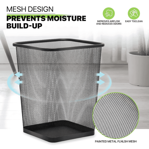 SQUARE METAL WIRE MESH TRASH CAN DURABLE CARBON STEEL WASTE BIN FOR HOME AND OFFICE