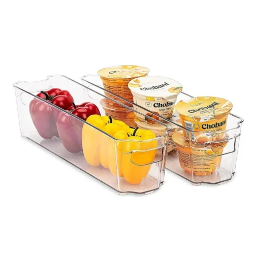 Refrigerator Organizer Bins, 1 Piece Clear Acrylic Storage Bins with Handles – Stackable Fridge and Pantry Organizers