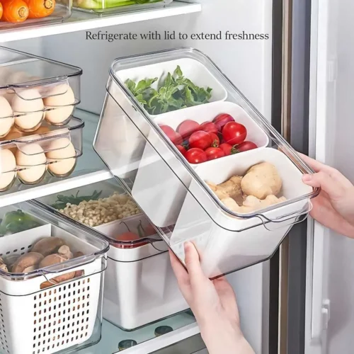 Stackable Refrigerator Organizers – Food Storage Baskets with Lids for Fresh Fruits, Vegetables, and Pantry Organization