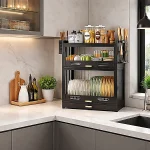 2-TIER BLACK KITCHEN DISH DRYING RACK WITH COVER AND UTENSIL HOLDERDr080 - Image 9