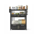 2-TIER BLACK KITCHEN DISH DRYING RACK WITH COVER AND UTENSIL HOLDERDr080