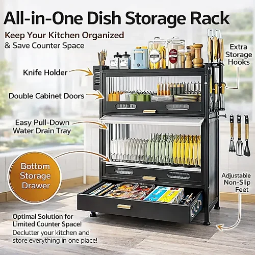 2-Tier Black Kitchen Dish Drying Rack | racks.lk
